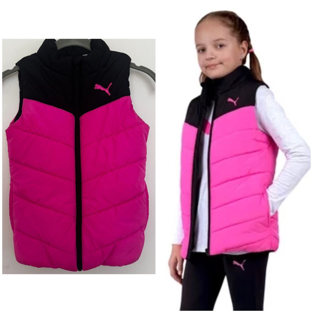 Puma Puffer Vest in a Vibrant Link and Black Color-block Design